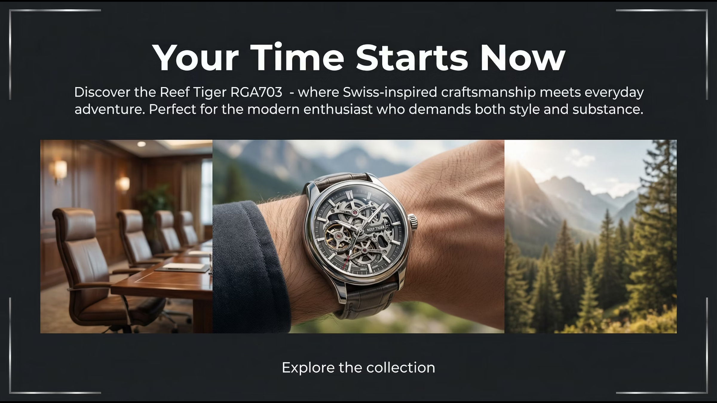 Reef Tiger RGA703 Sport Watch - Luminous Automatic Steel Bracelet Timepiece