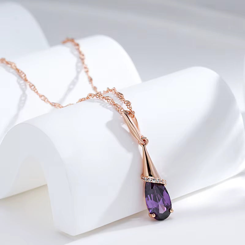 Kinel Rose Gold Pendant Necklace with Natural Zircon - Elegant Gift Jewelry